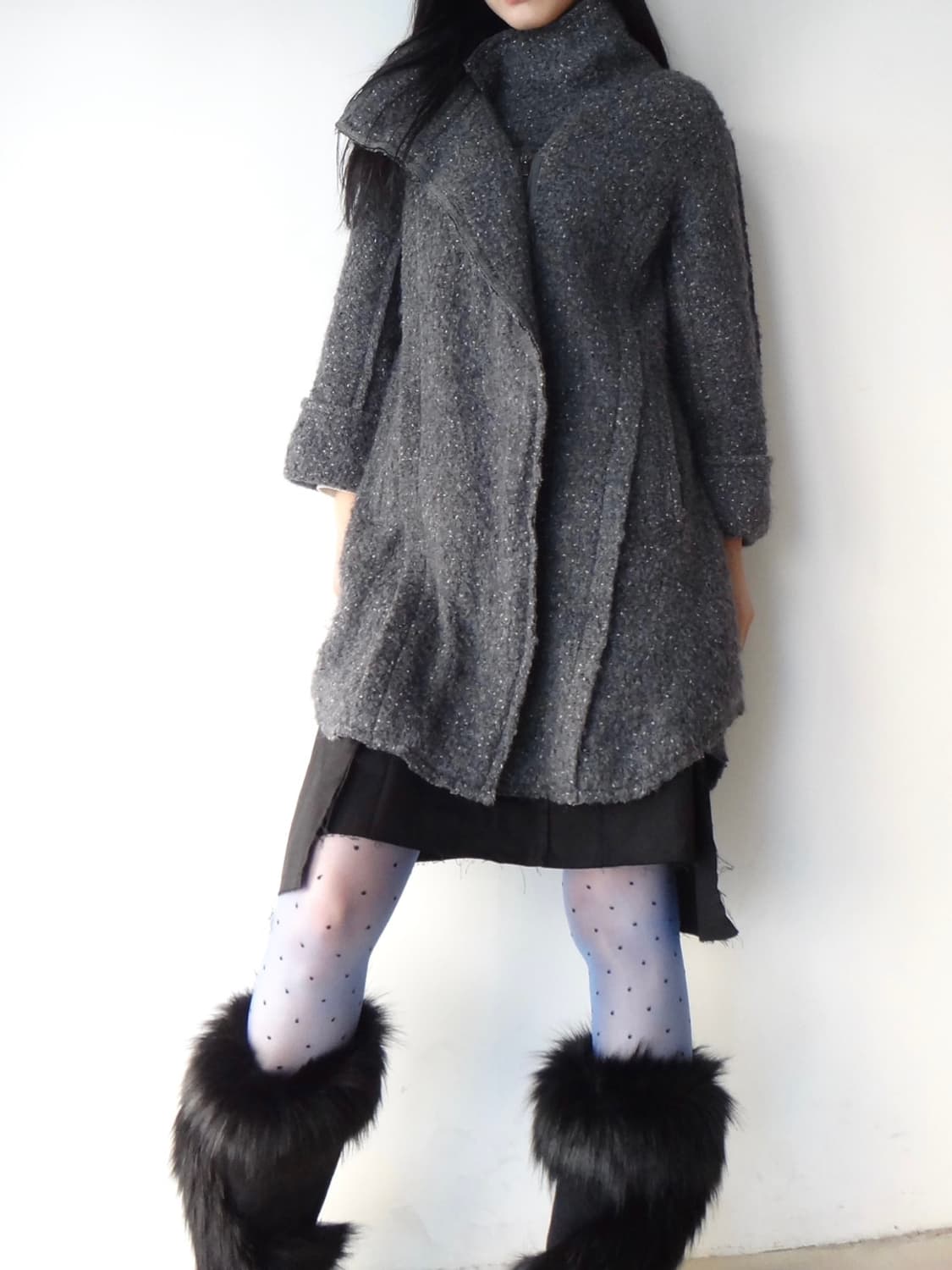 MINE high neck drape boucle coat / grey 상품이미지10