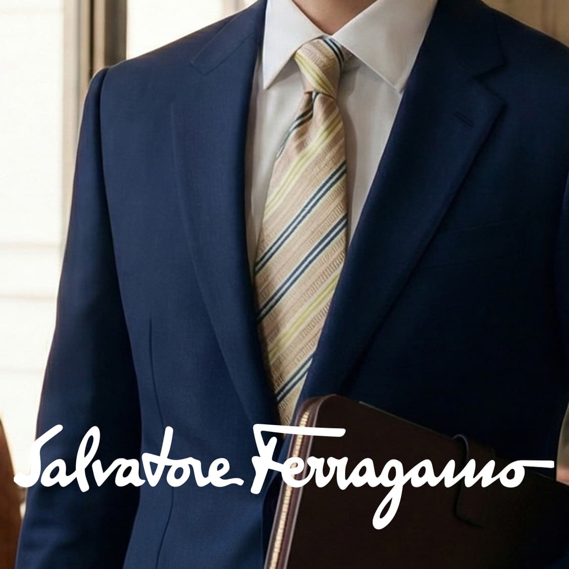 페라가모 실크 베이지 스트라이프 넥타이 9.1cm A+등급 K1814
 상품이미지1