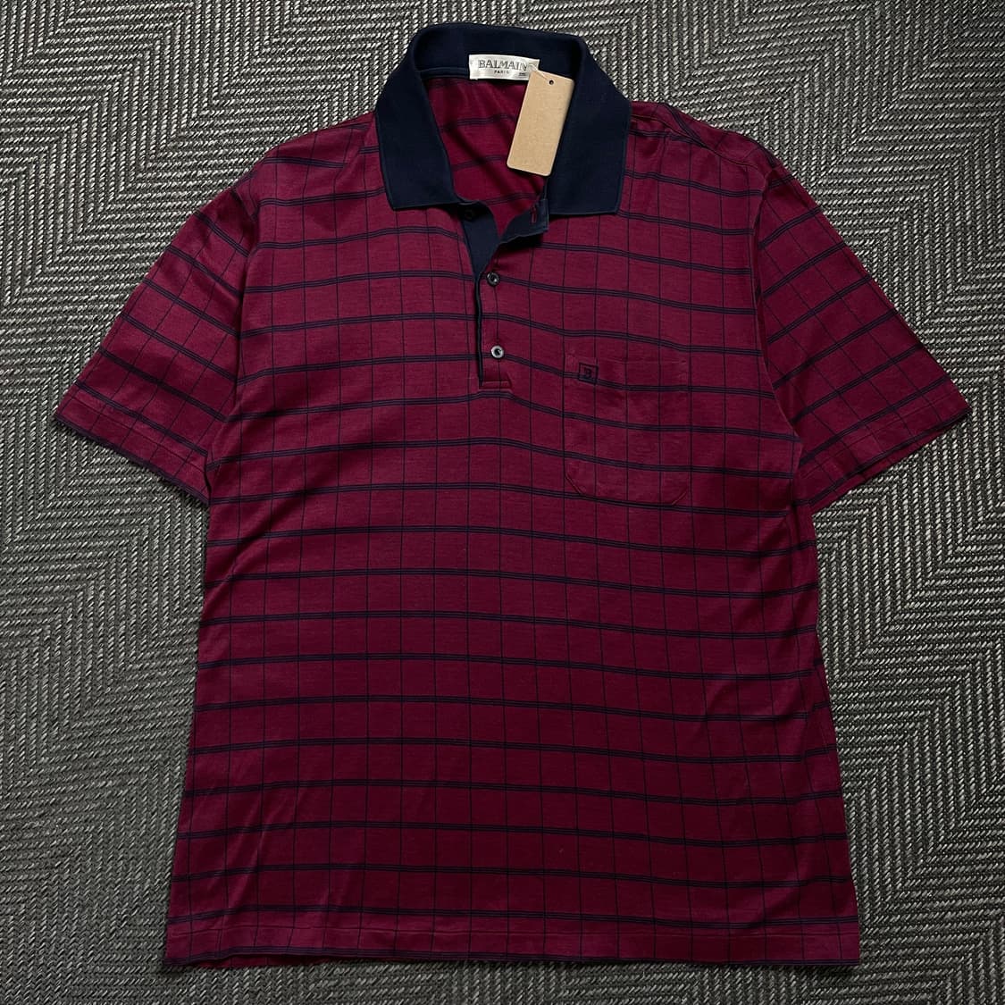 90s 발망 아카이브 체크 패턴 카라넥 반팔 티셔츠y 4535 상품이미지2