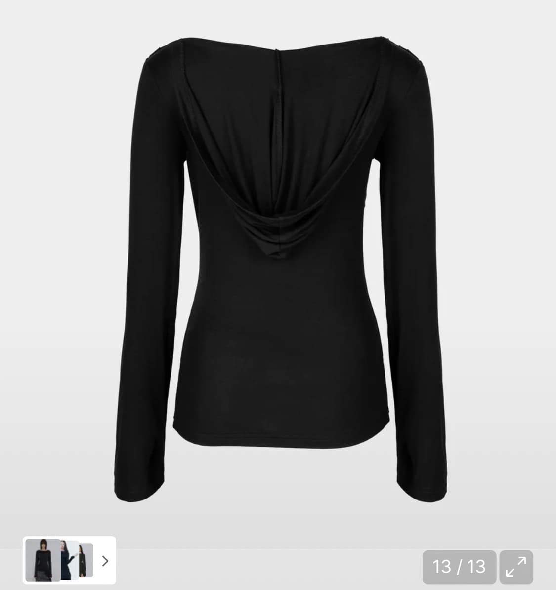 러프넥 드레이프 후드 롱 슬리브 탑 블랙 상품이미지2