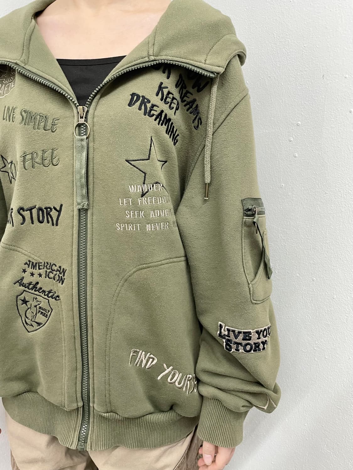 지프 카키 자수 후드집업 상품이미지3