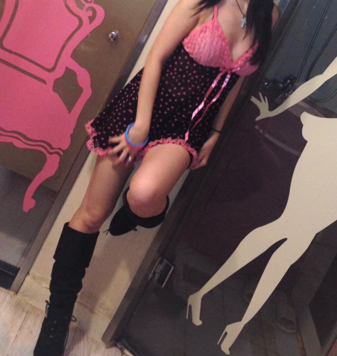 빈티지 갸루 Y2K 시스루 핑크 슬리브리스 상품이미지3