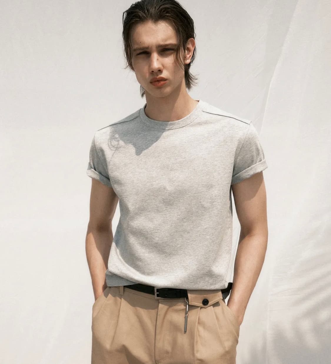 노이어 헤비코튼 크롭 티셔츠 그레이 상품이미지1