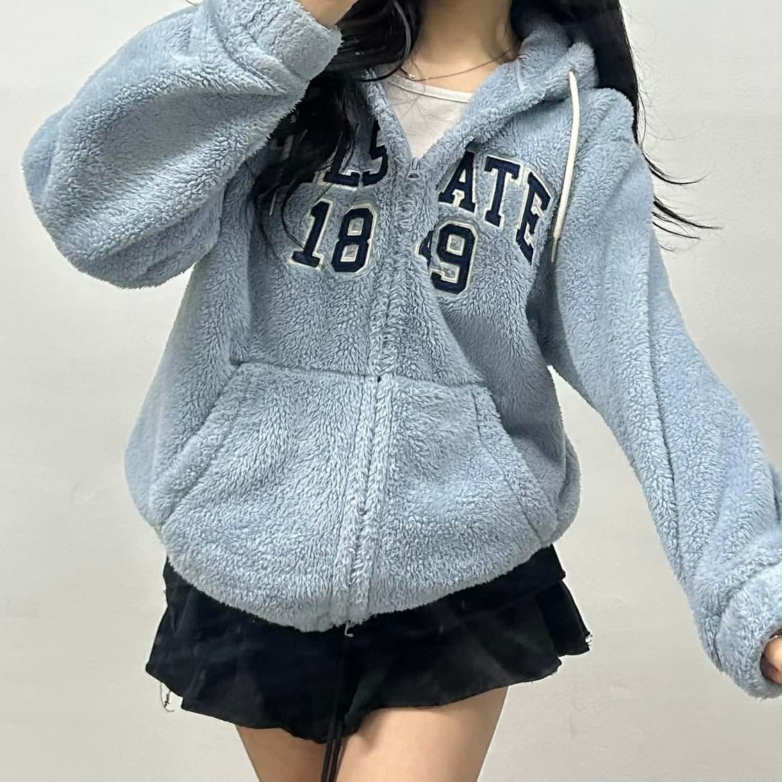 후아유 스카이블루 플리스 후드집업 희귀져지(M) 상품이미지1