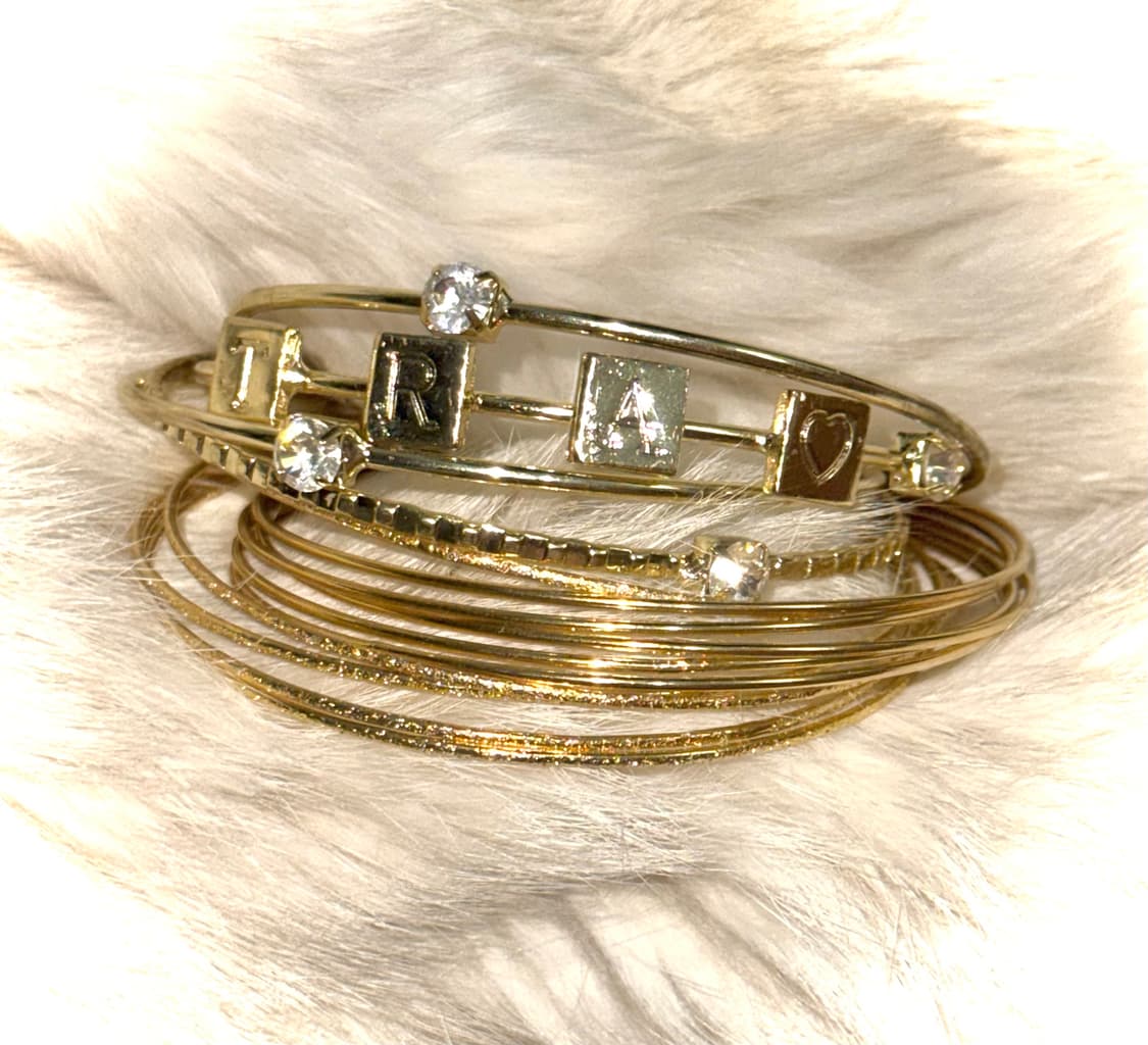 시부야 갸루 레터링 큐빅 뱅글 팔찌 세트 상품이미지1