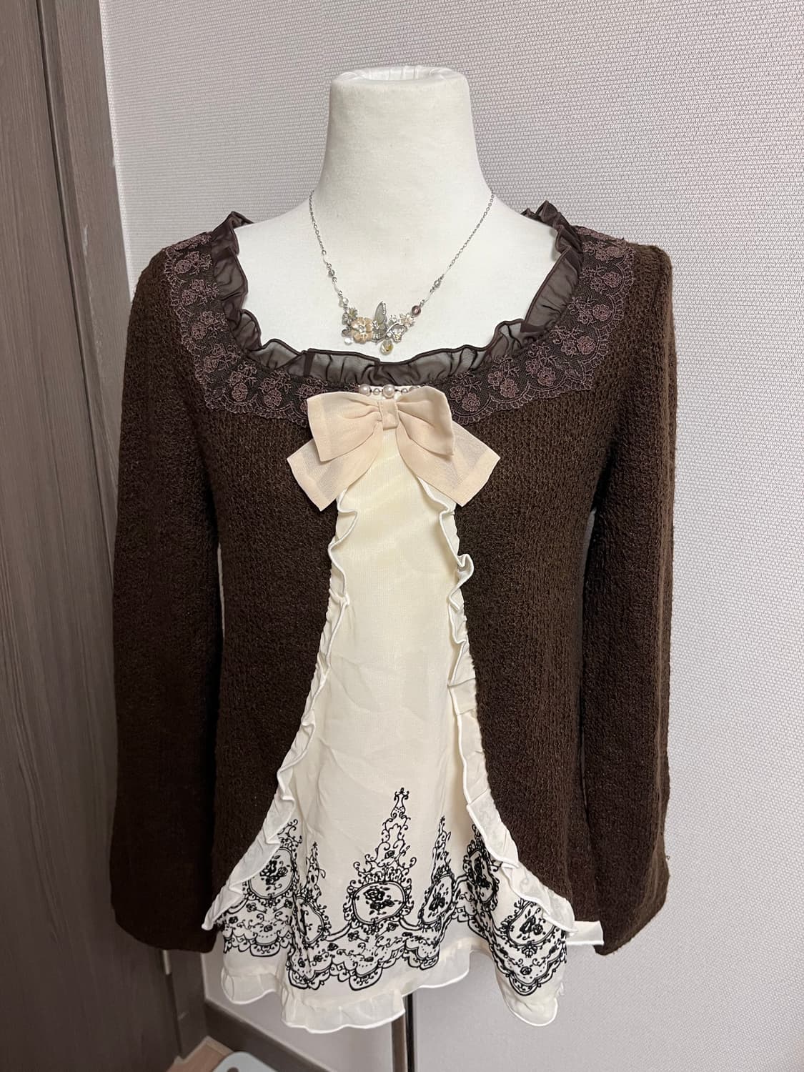 엑시즈팜 리본 니트 대대장 라떼 초코맛 모리 갸루 상품이미지1