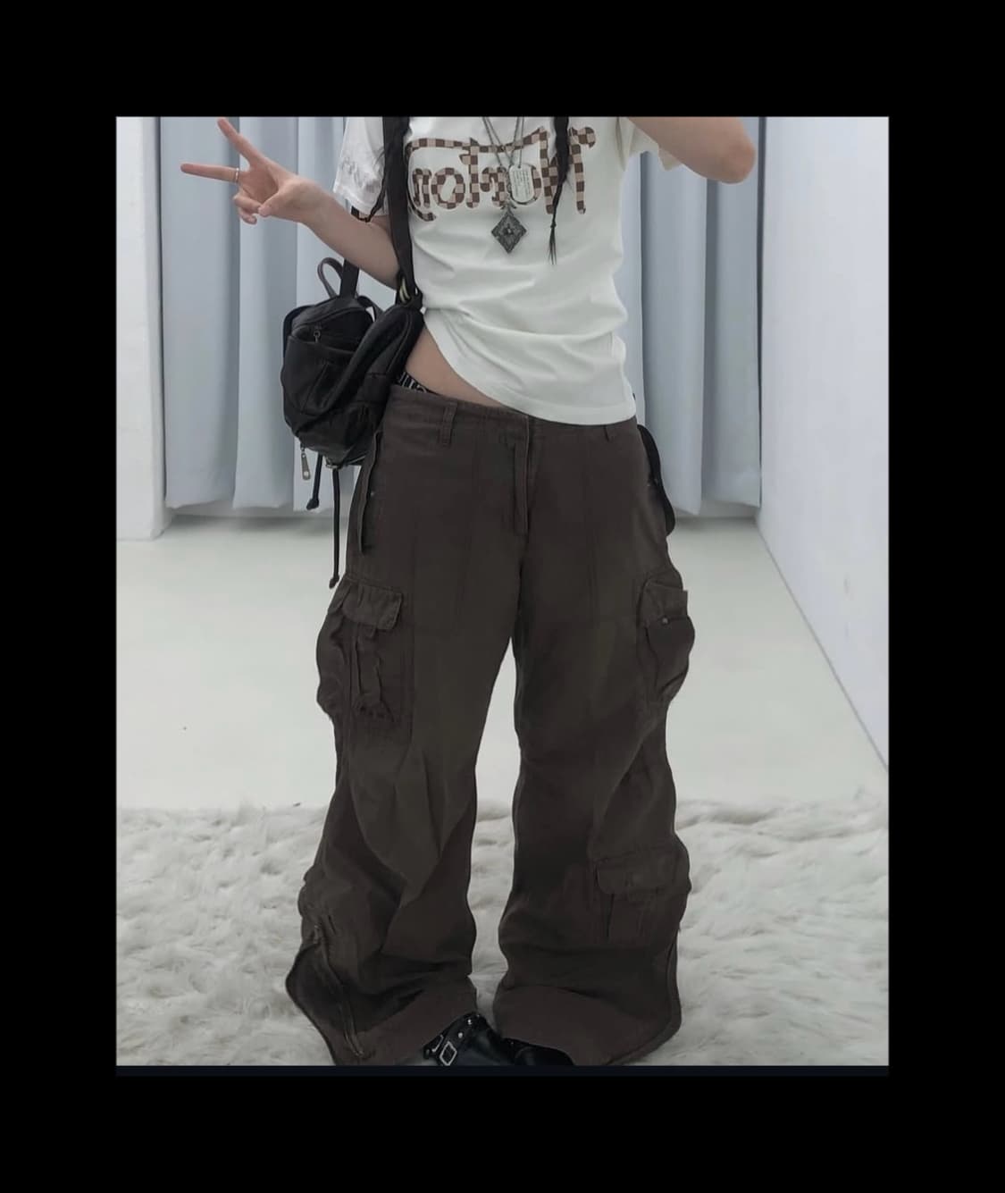 y2k 브라운 부츠컷 카고 디테일팬츠 상품이미지1