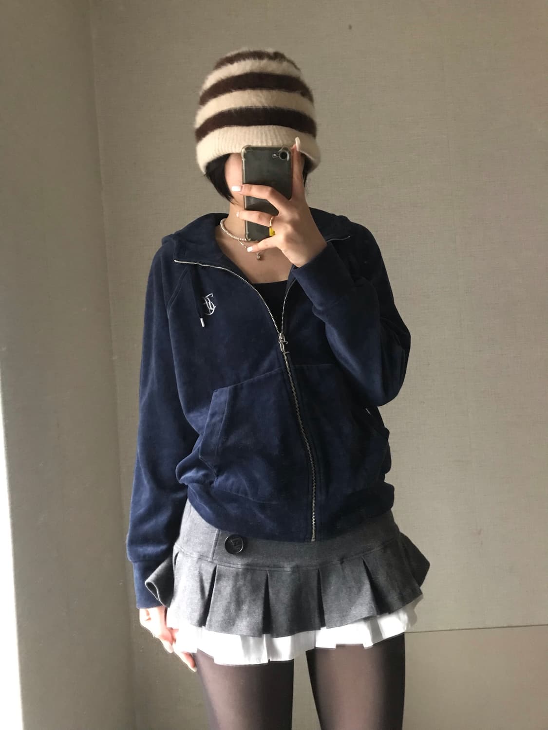 쥬씨꾸뛰르 네이비 벨벳 후드집업 상품이미지2