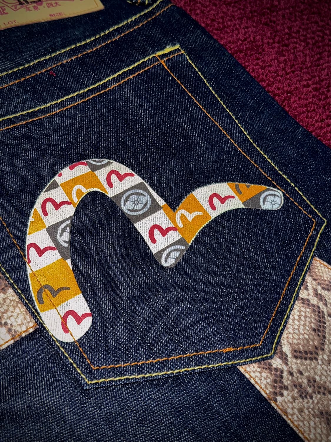 에비수 No.2 뱀피 다이코쿠 호랑이 자수 셀비지 36 (상태 최상) 상품이미지3