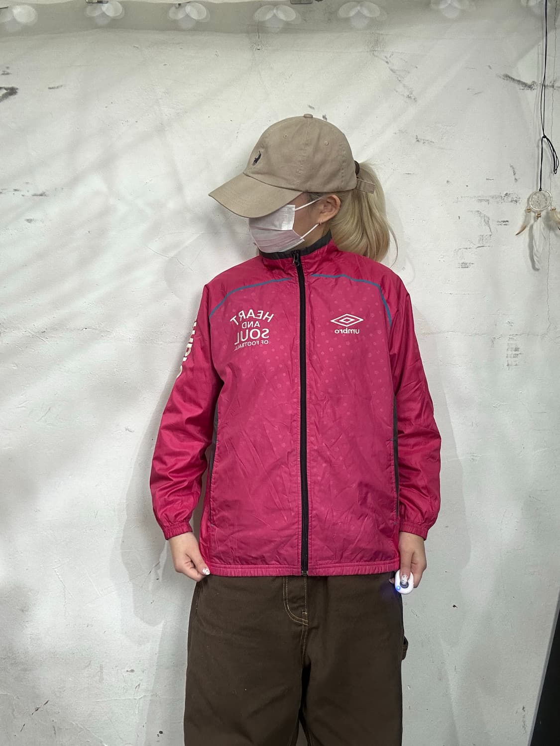 엄브로 일본판 핑크 프린팅 오버핏 바람막이 트랙 자켓  상품이미지2