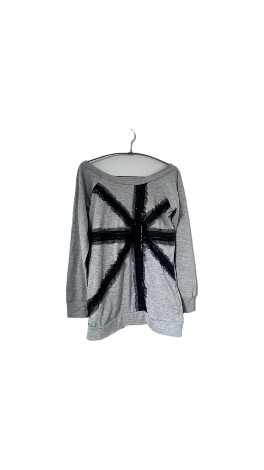 갸루 펑크 고딕 고스로리 오네걀 그레이 블랙 오프숄더 롱슬리브 긴팔 상품이미지1