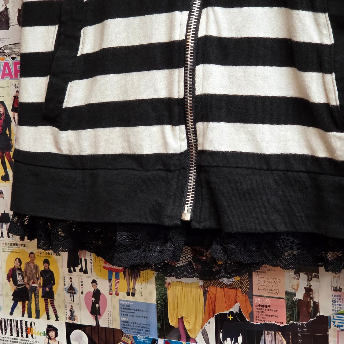 JPN 펑크 스트라이프 레이스 반팔 후드집업 상품이미지4