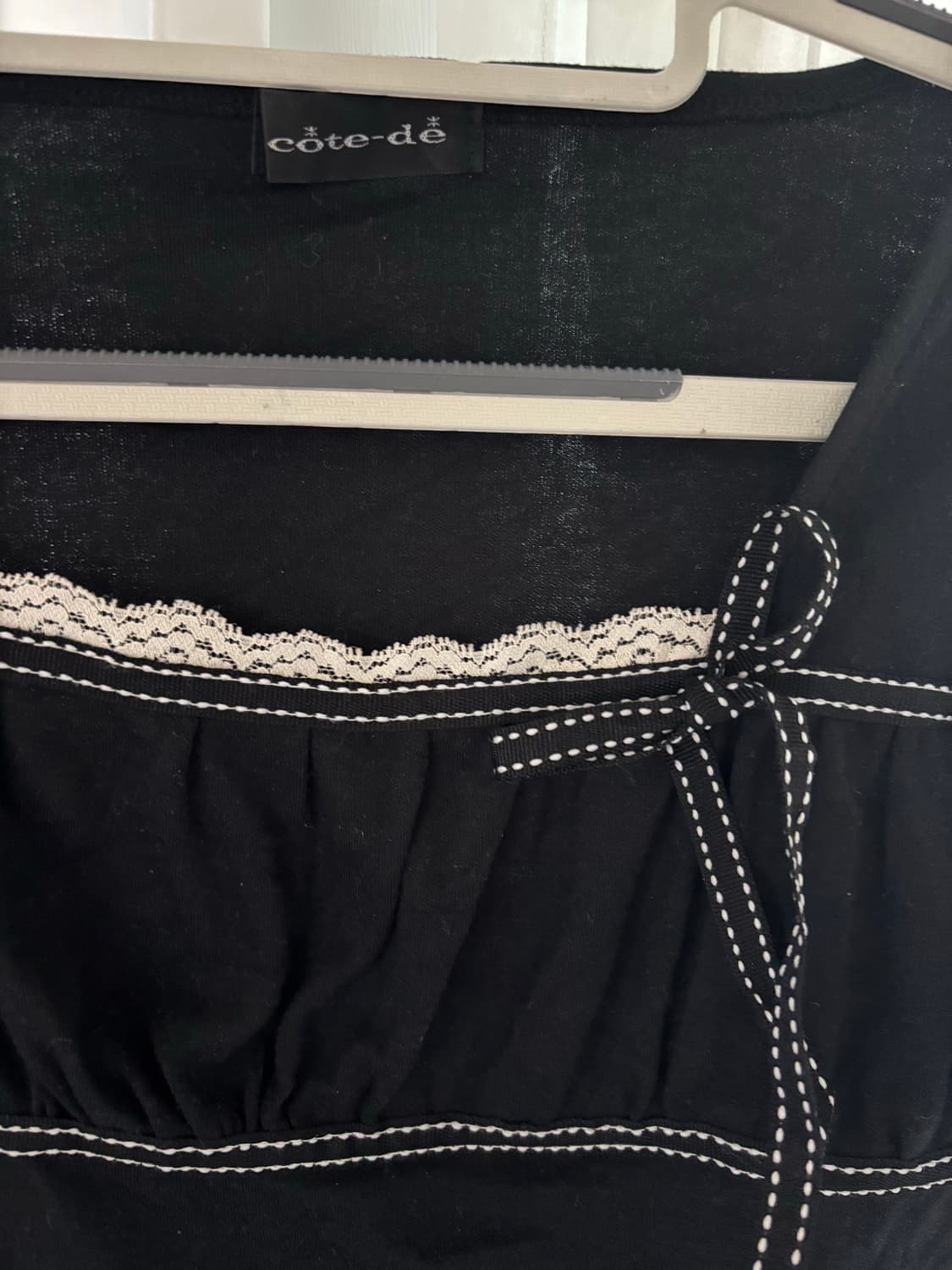 일본빈티지 러블리 리본 레이스 블랙 슬리브리스 상품이미지4