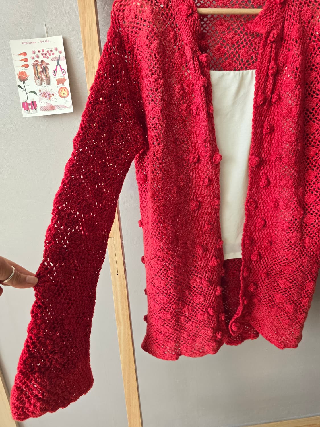 핑크-레드 핸드니트 롱 가디건 상품이미지3