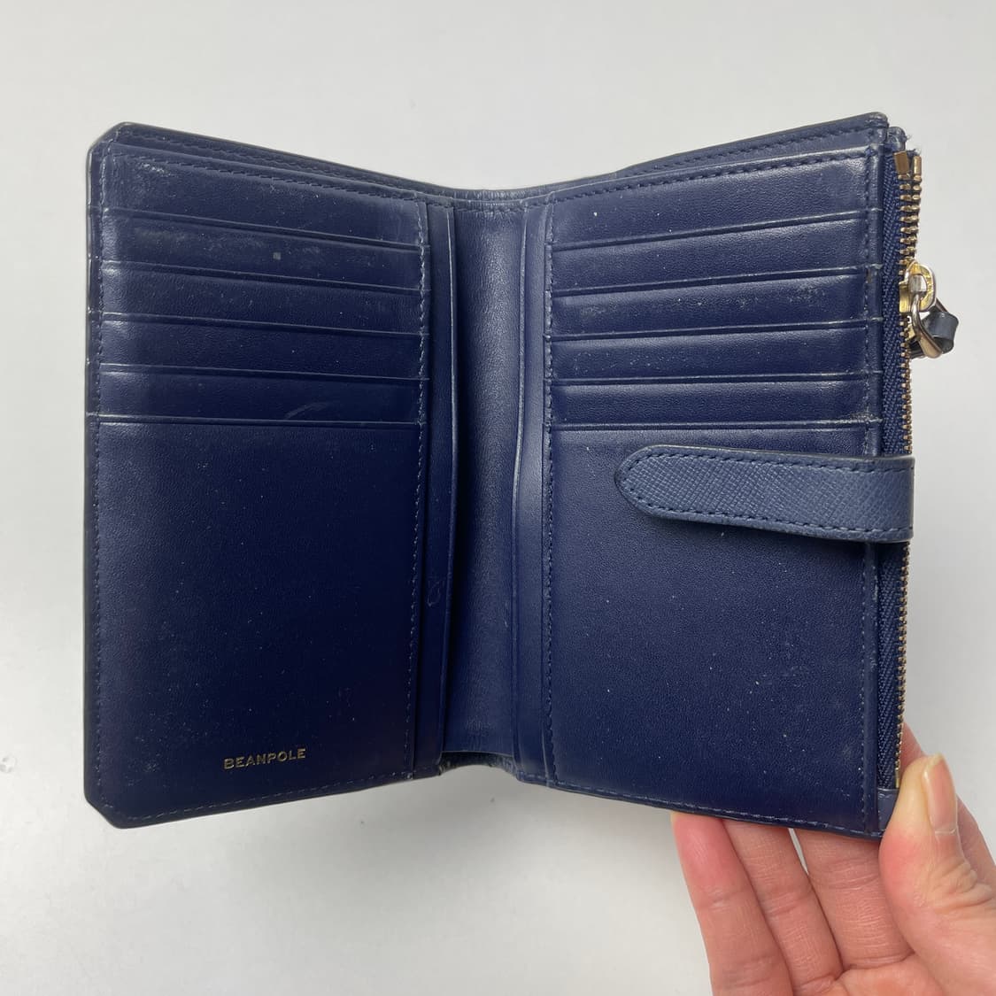 [중고] 빈폴 레더 중지갑 네이비 상품이미지5