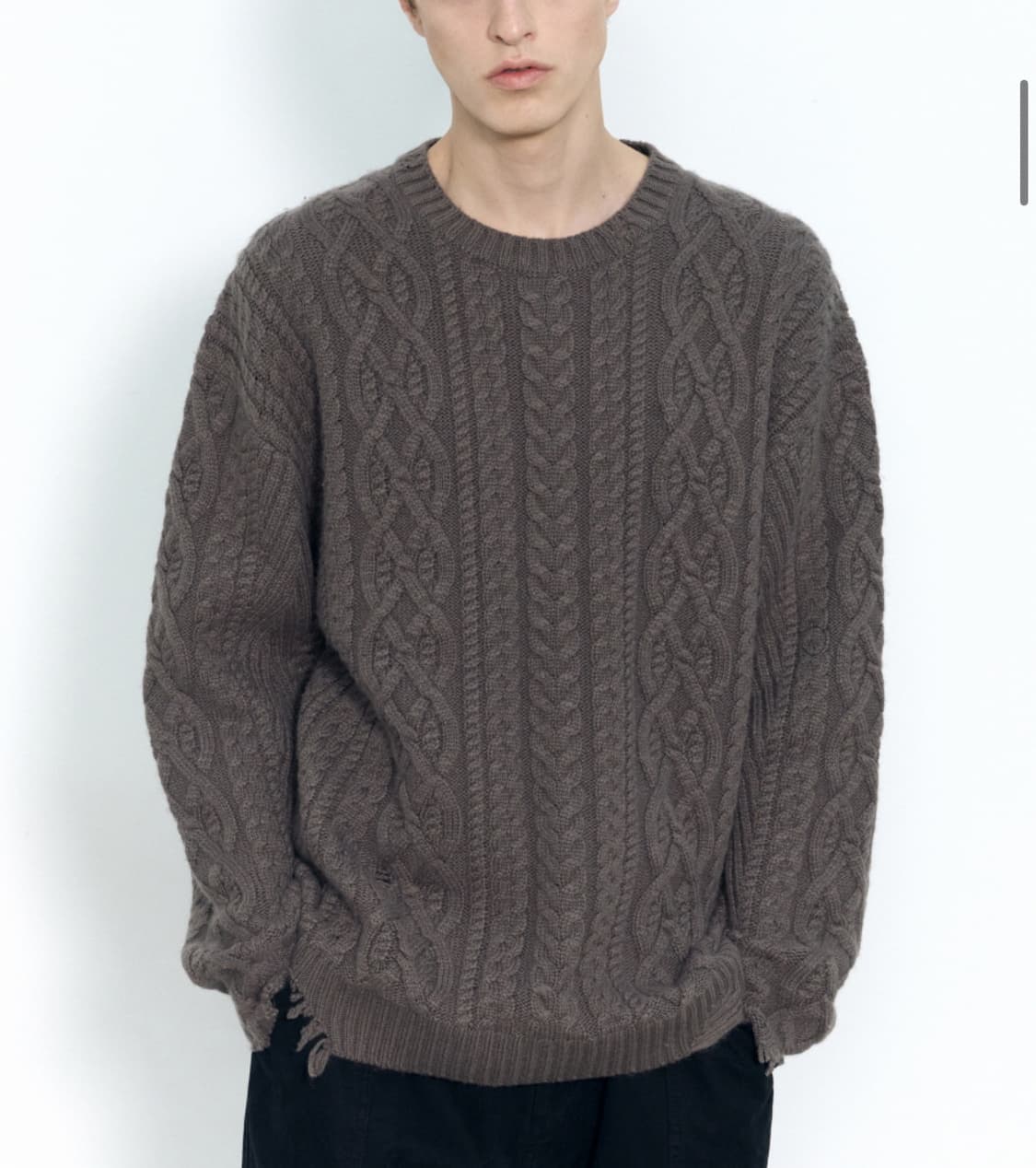 인사일런스 디스트레스드 케이블 니트 ASH BROWN L사이즈 상품이미지5