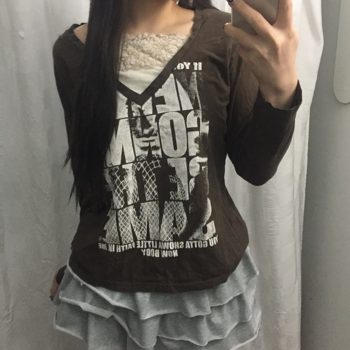 La Horner 갸루 펑크 레이스 레이어드 롱슬리브 상품이미지1