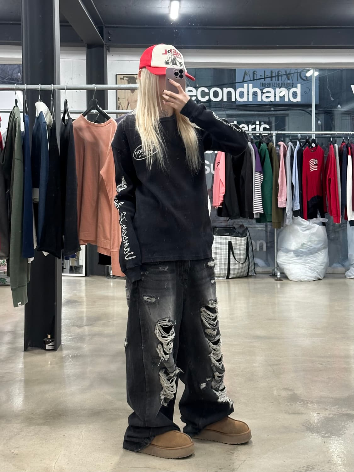 벤슨 모터사이클 백프린팅 와플 긴팔 슬리브 티셔츠 상품이미지2