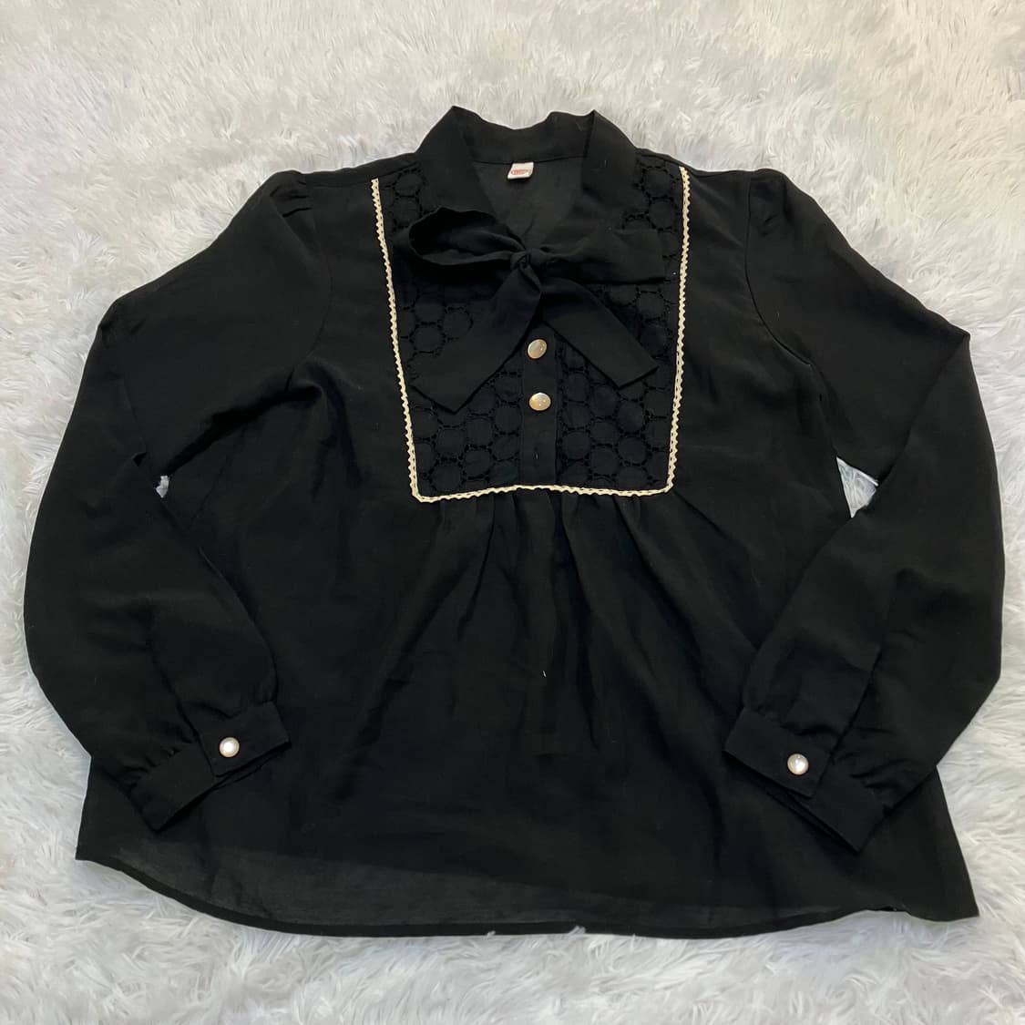 빈티지 진주 버튼 리본 레이스 블라우스 812 y2k 스트릿 갸루 펑키  상품이미지1