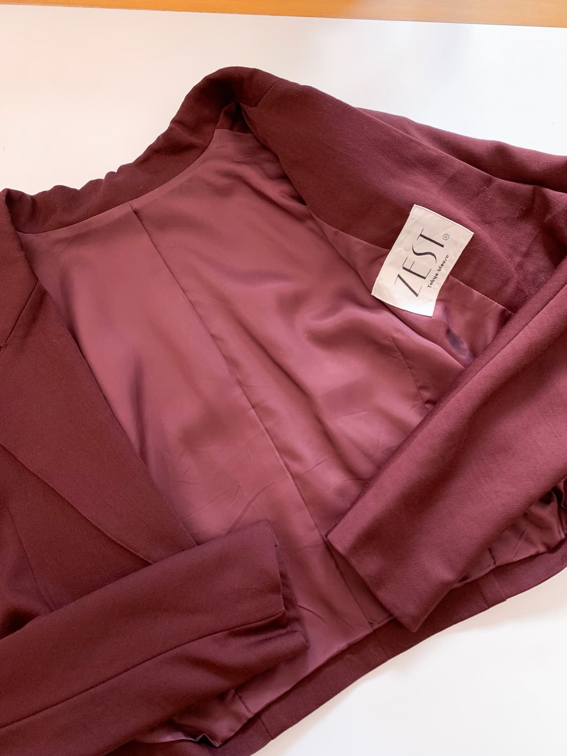 JPN 버건디 울 100% 크롭 블레이저 95-100 상품이미지7