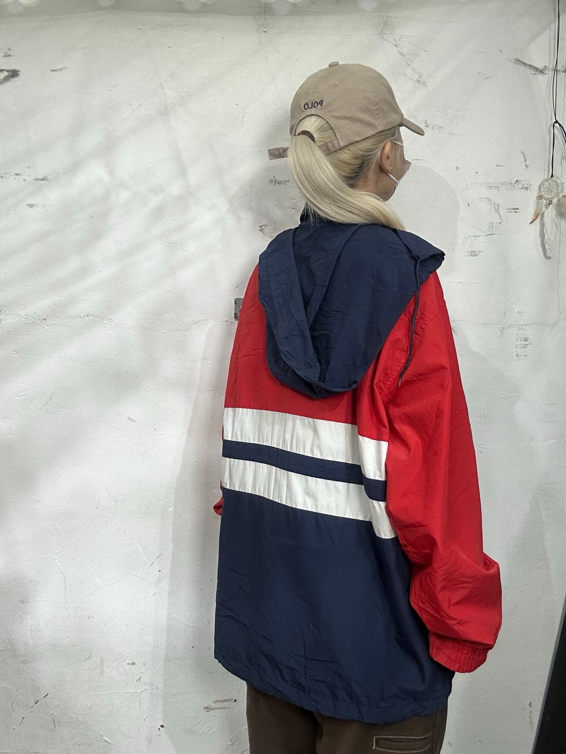 플레이보이 레드 네이비 오버핏 후드 올드스쿨 바람막이 자켓 100 상품이미지3