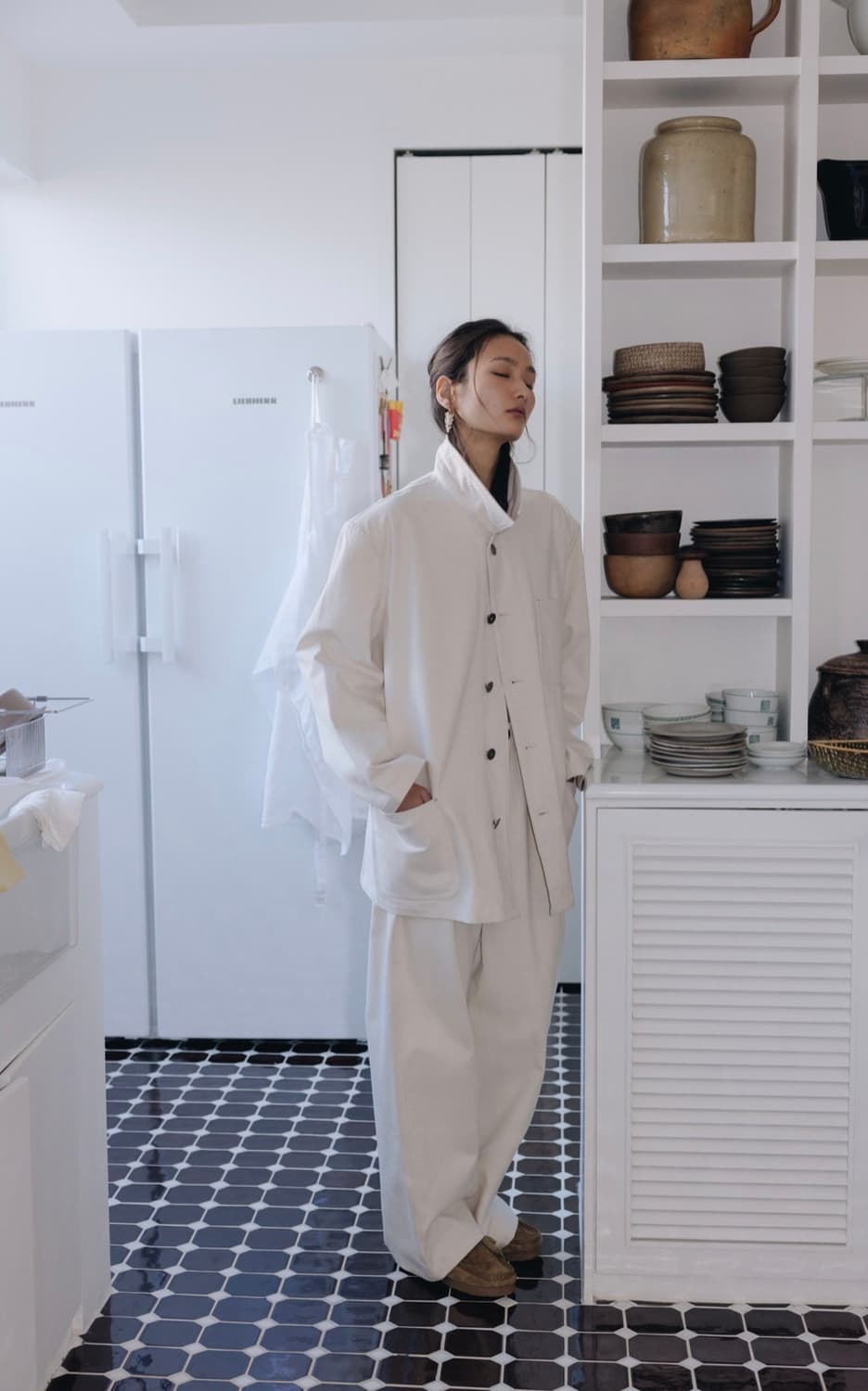 새상품)파르벵 farven 헤링본 워크 자켓+팬츠 M 세트 아이보리 상품이미지9