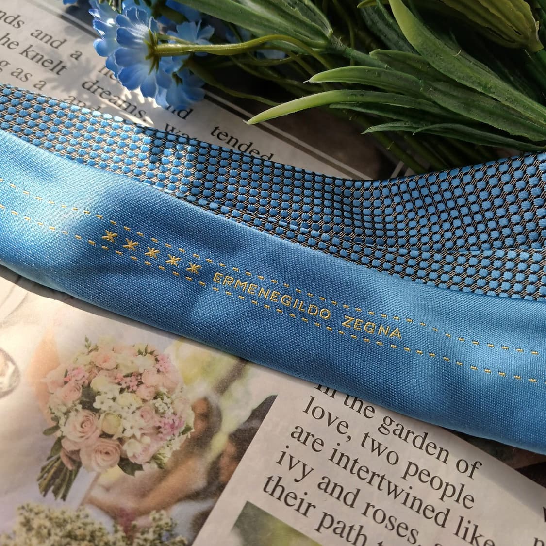 에르메네질도 제냐 블루 자카드 패턴 넥타이 9cm S~A+등급 E895 상품이미지10