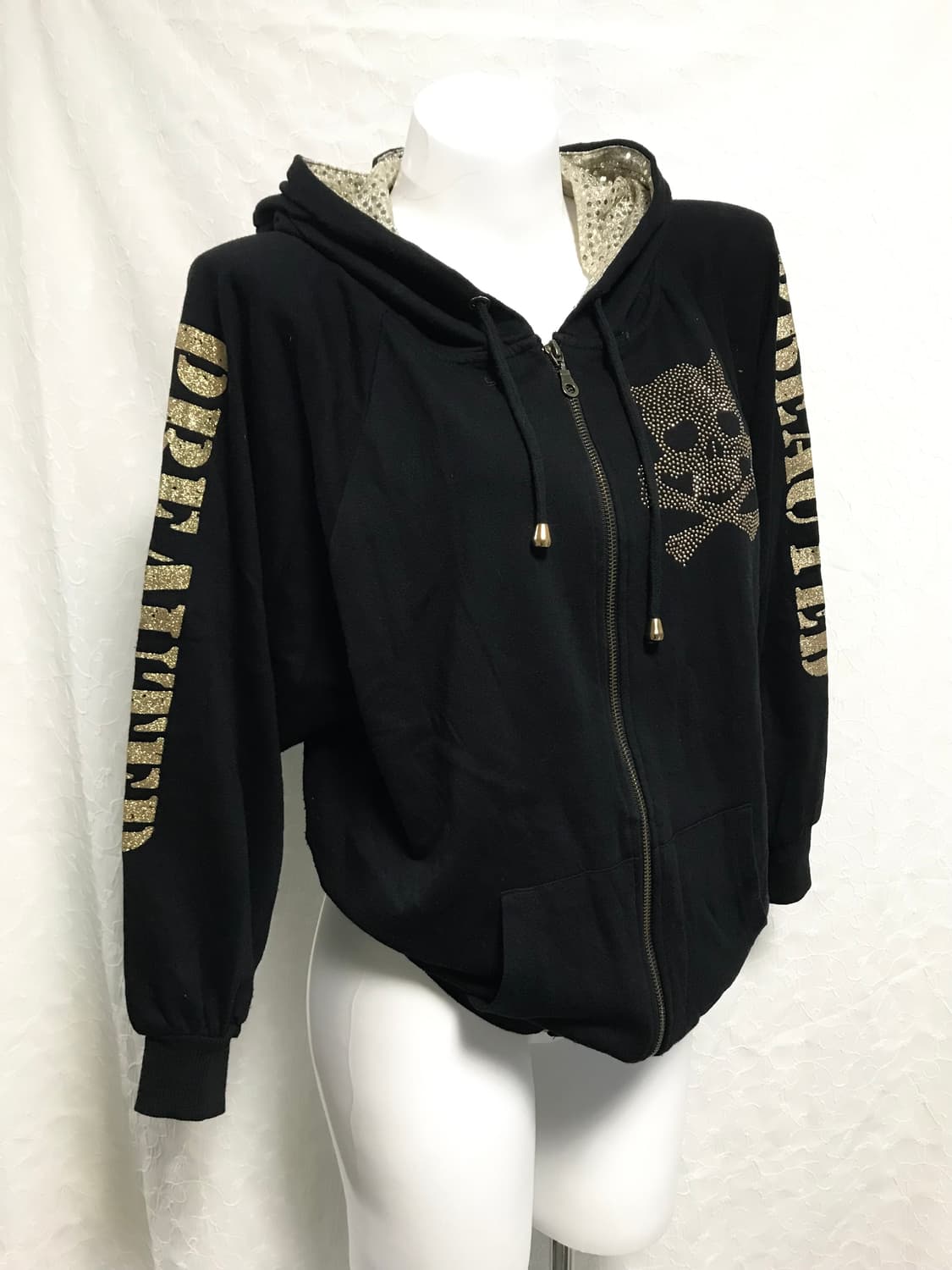 빈티지 갸루 펑크 해골 큐빅 스팽글 후드 집업 상품이미지2