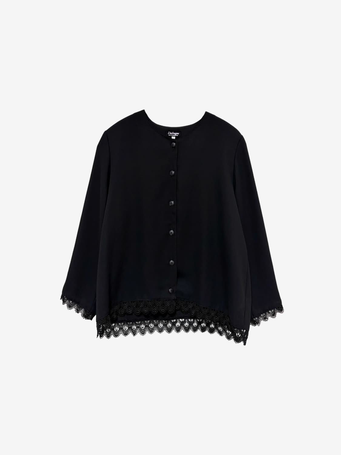 Lace Hem Round Neck Blouse – Black 상품이미지4