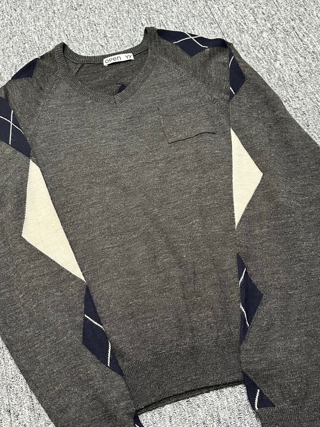 Open yy 오픈와이와이 아가일 v넥 니트 ARGYLE V-NECK 상품이미지3