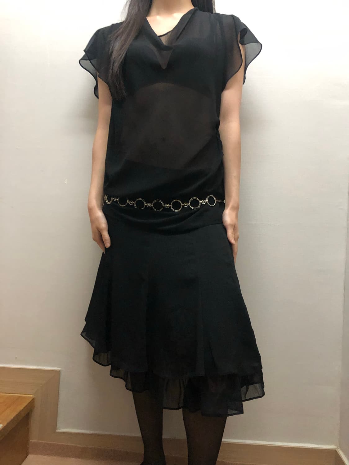 빈티지 블랙 프릴 미디스커트 상품이미지2