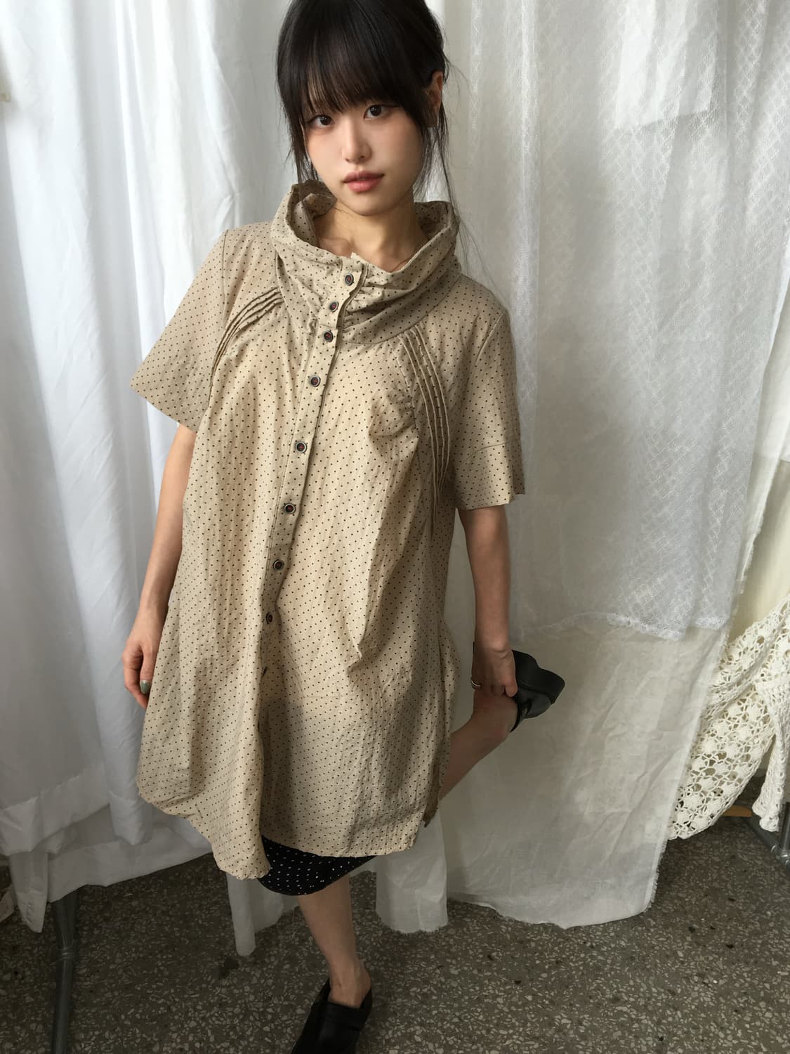 ⊹ Wide Neck Dot Dress 상품이미지1