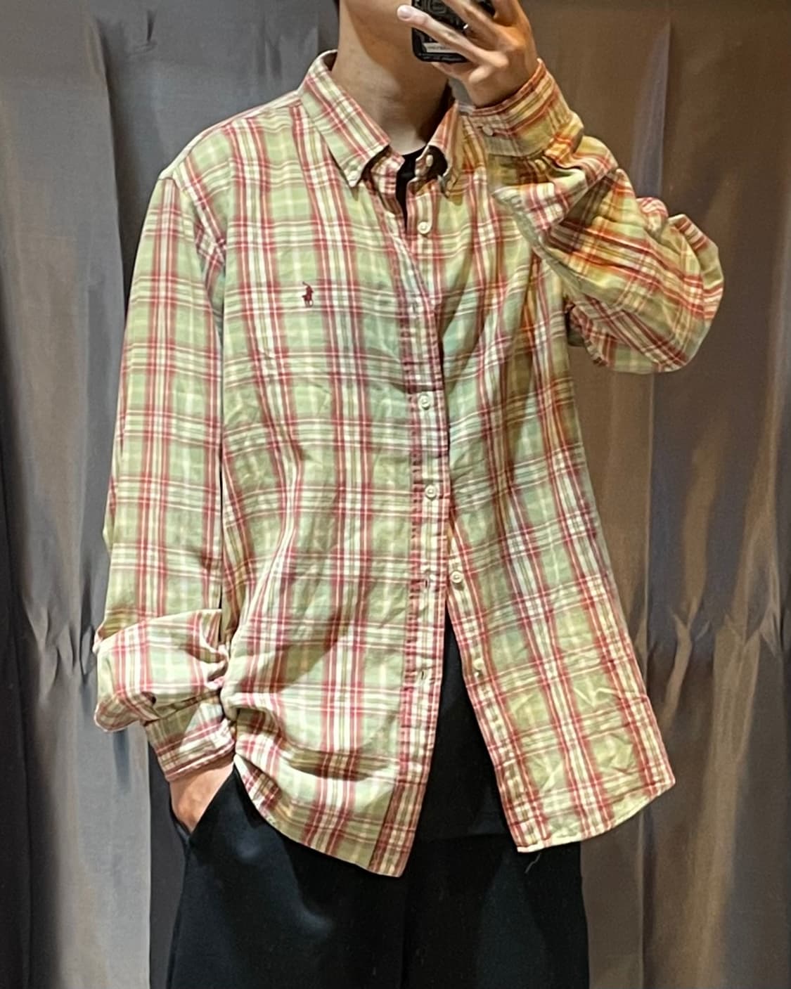 XXL 폴로랄프로렌 커스텀핏 레드그린 체크셔츠 상품이미지1