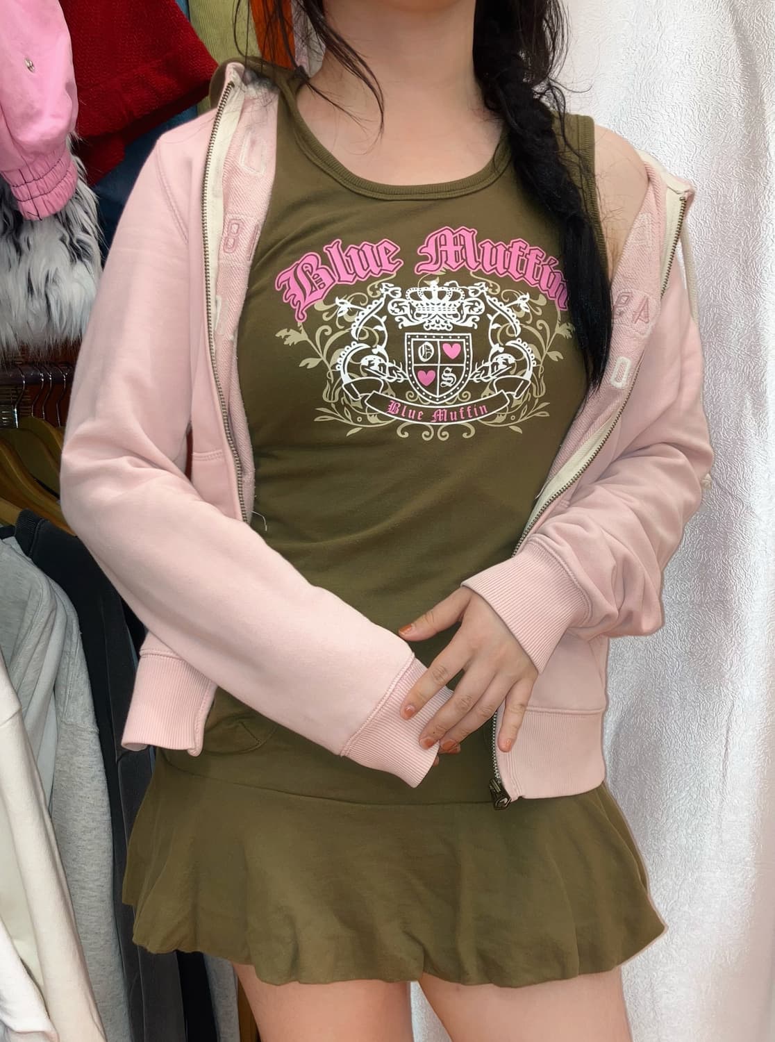 빈티지 카키 후드 y2k 벌룬 원피스 상품이미지1
