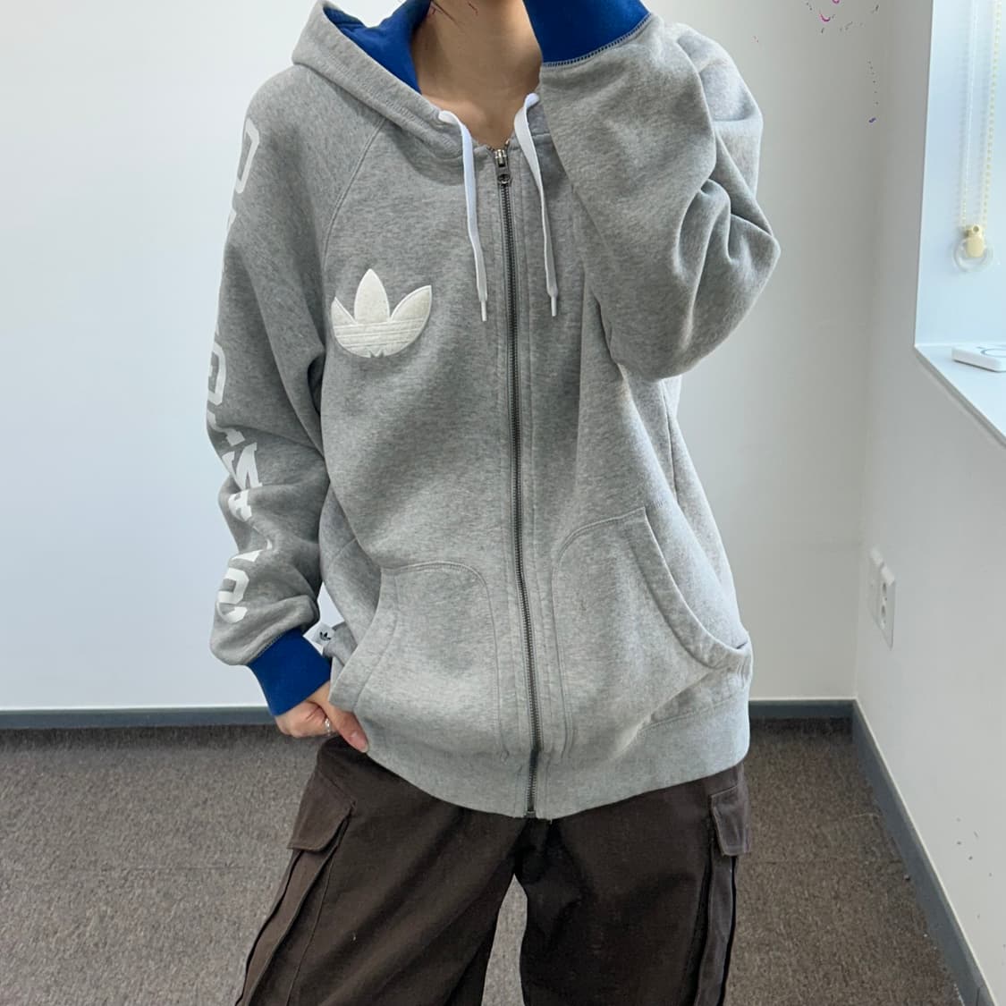 Adidas 아디다스 파이어버드 블루 그레이 배색 후드집업 상품이미지1
