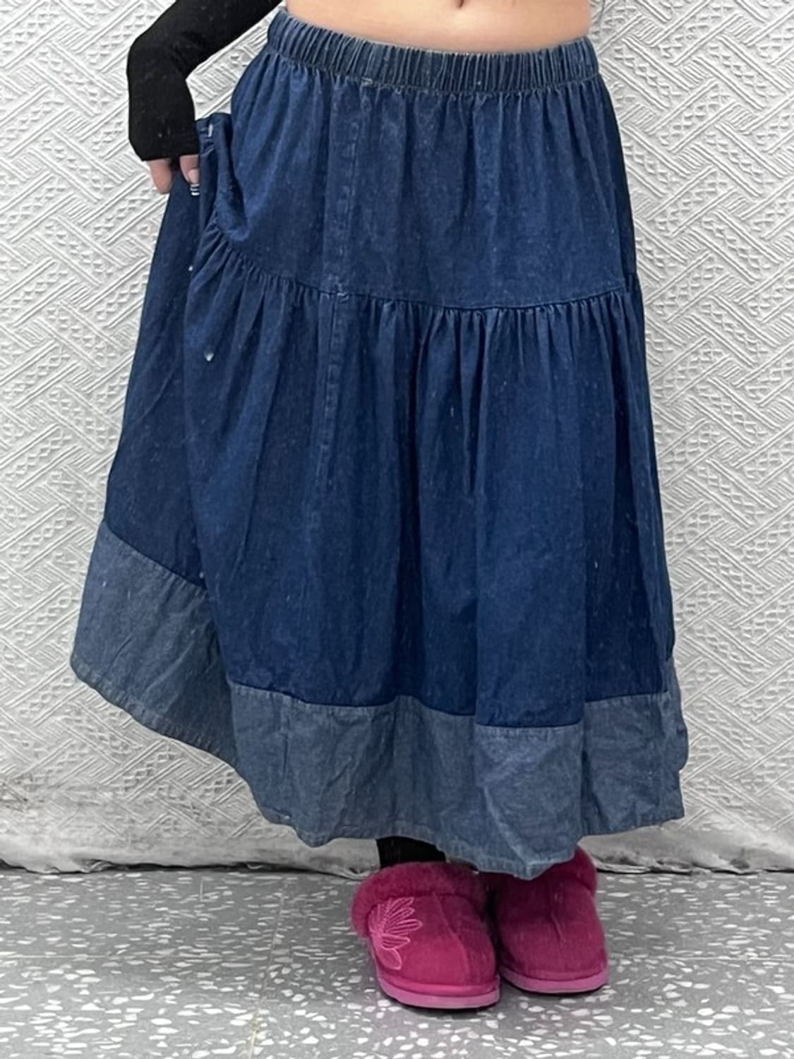 빈티지 모리걸 키치 캉캉 플레어 데님 롱스커트 25인치 C07905 상품이미지1