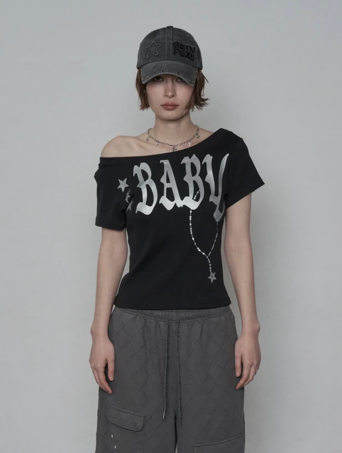 셋업이엑스이 BABY WIDE NECK TOP / BLACK 상품이미지1