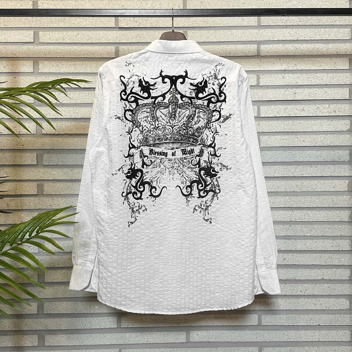 ITALY VINTAGE 셔츠 엠보 텍스쳐 그래픽 프린트 디테일 화이트 상품이미지3