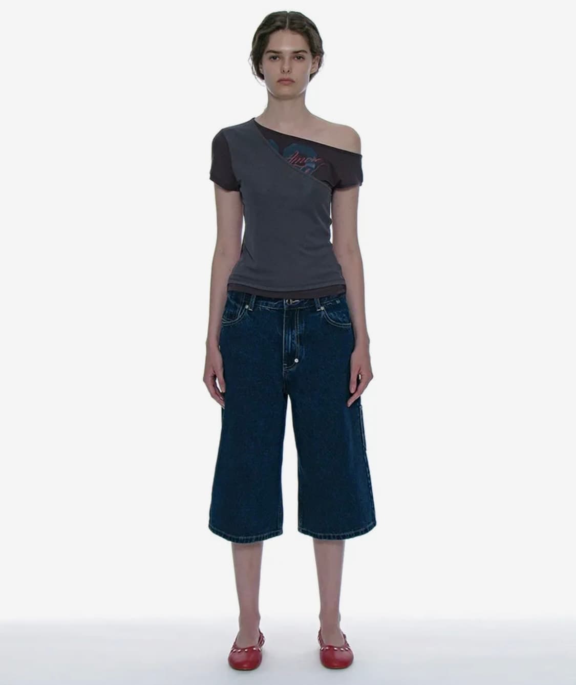 파르티멘토 우먼 넘버링 언발란스드 레이어 탑_차콜 상품이미지4