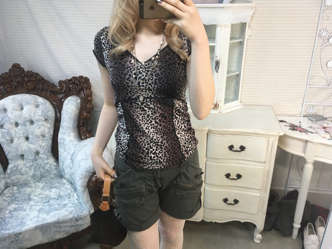 japanese vintage leopard shirring blouse 상품이미지5