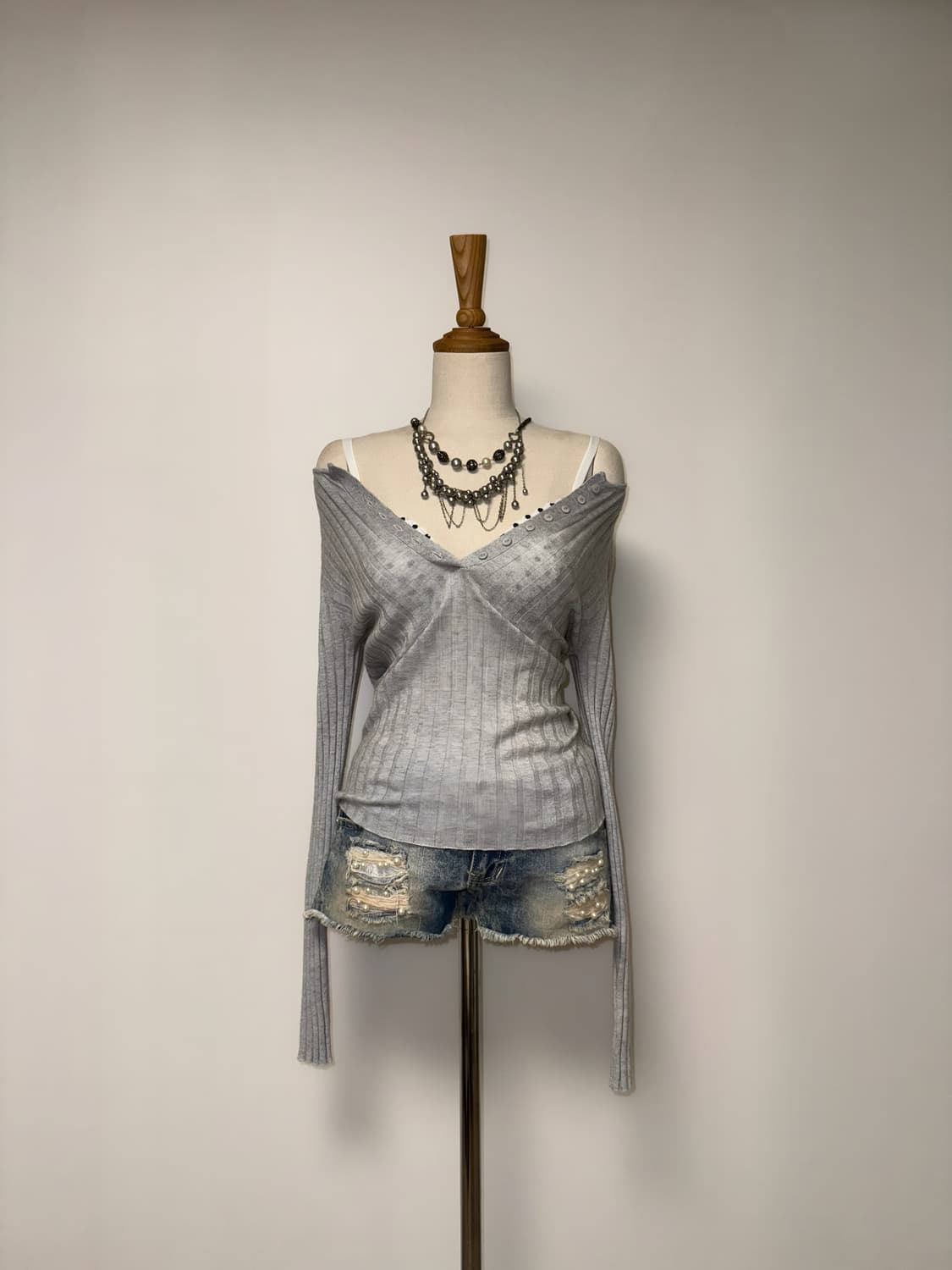 섹시 그레이 골지니트 갸루탑 상품이미지6