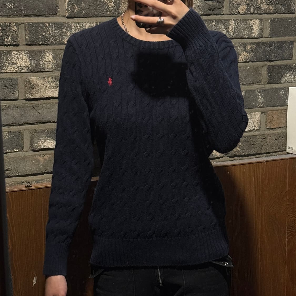 여S) 폴로 랄프로렌 코튼 케이블 꽈배기 라운드넥 니트 네이비 상품이미지9