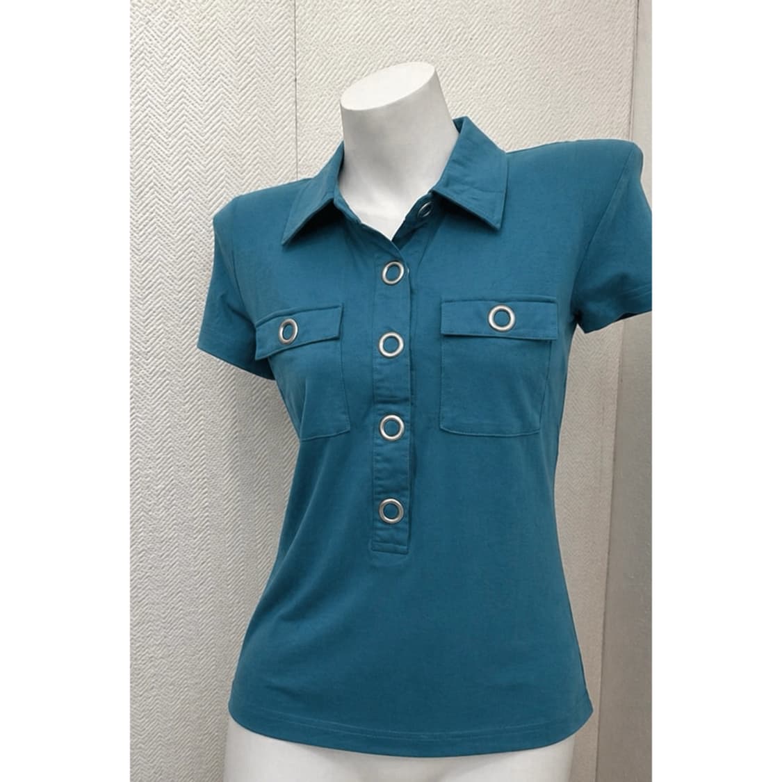 민트 블루 버튼 카라 티셔츠 상품이미지2