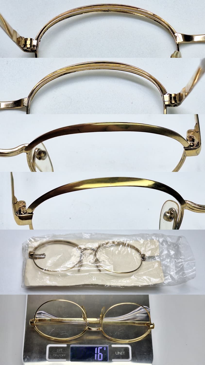 80s 일본제 빈티지 데드스톡/골드 브로우라인 포인트 안경테 133mm 상품이미지3