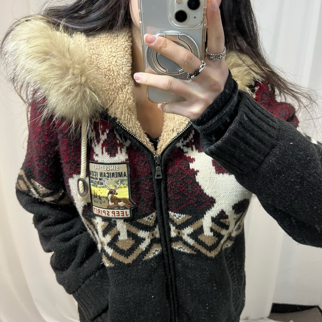 JEEP Wolfjo Nordic Knit Hoodie Zip-up 상품이미지3