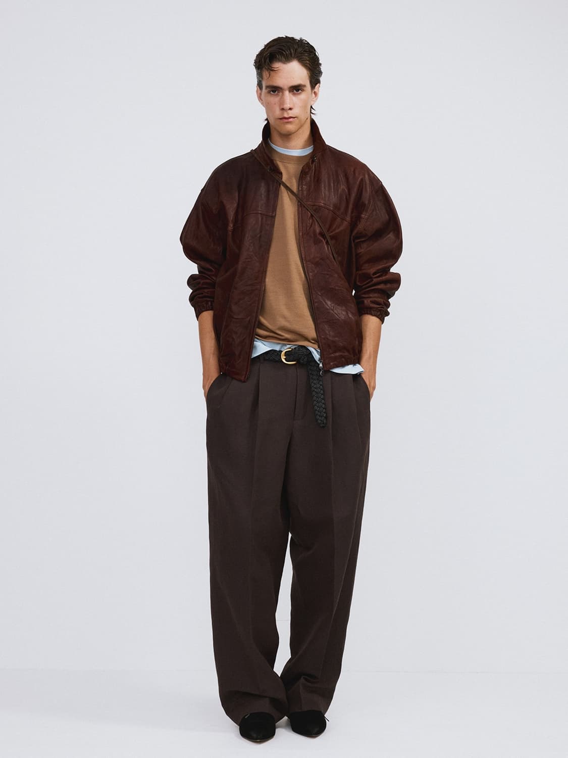 렉토 26SS 빈티지 이펙트 레더 점퍼 레드 브라운 상품이미지3