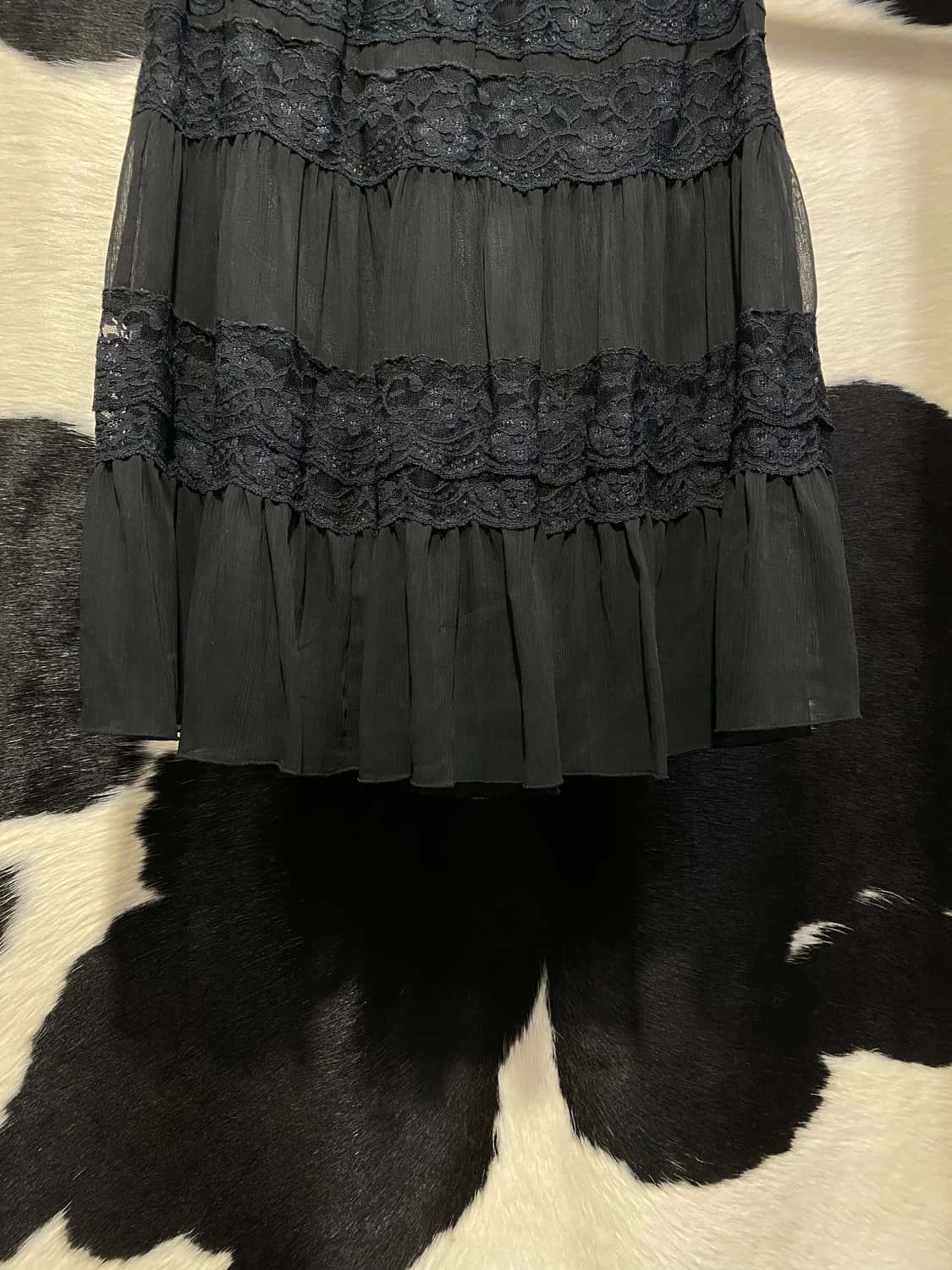 Japanese vtg 플라워 레이스 배색 미디 스커트 상품이미지3