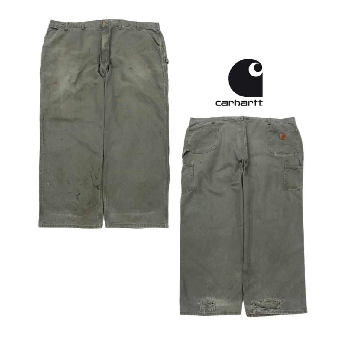 칼하트 OG 모스그린 빅사이즈 가죽패치 카펜터 덕캔버스 워크팬츠 상품이미지1
