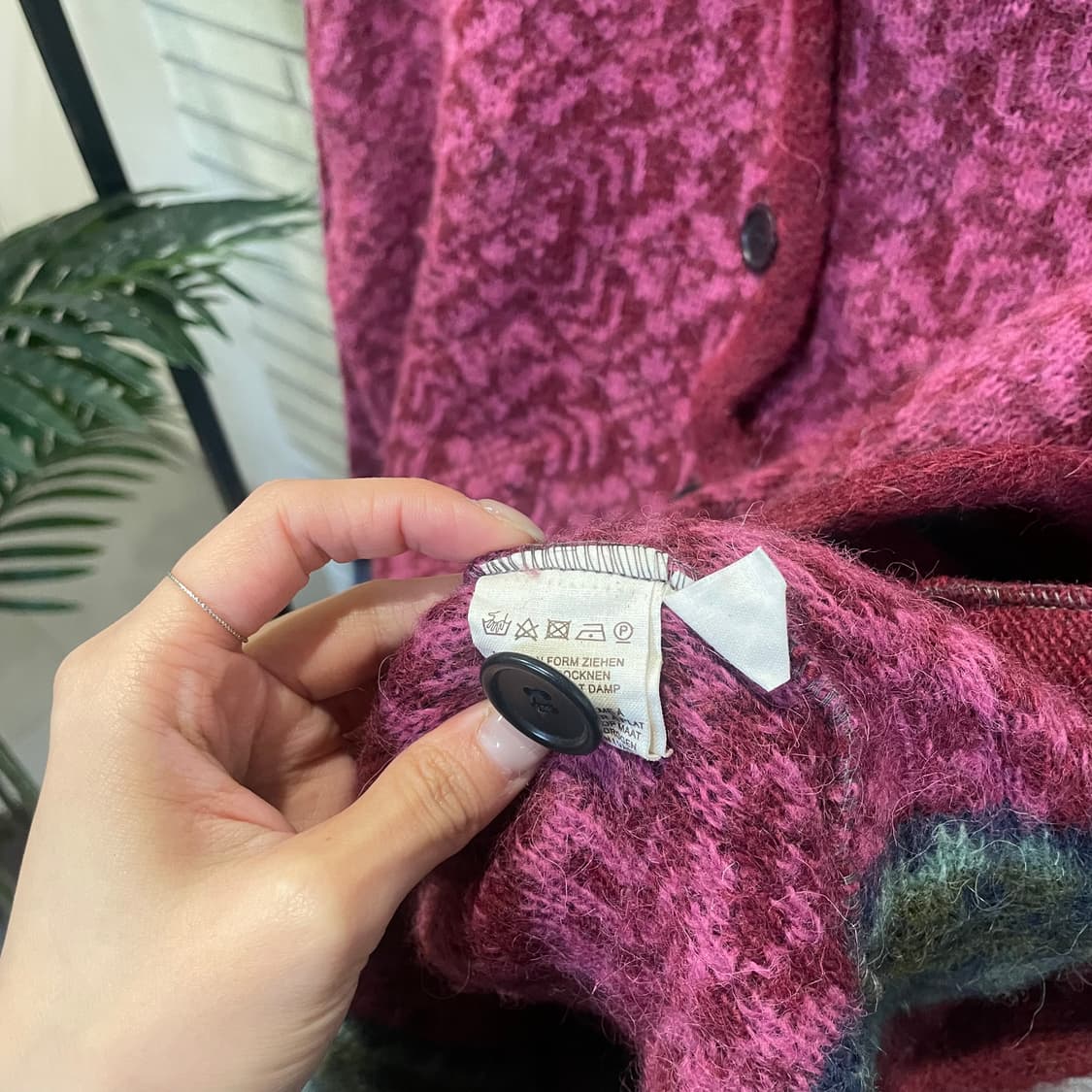 USA VINTAGE 노르딕 니트 가디건 로즈 패턴 투포켓 디테일 핑크 상품이미지7