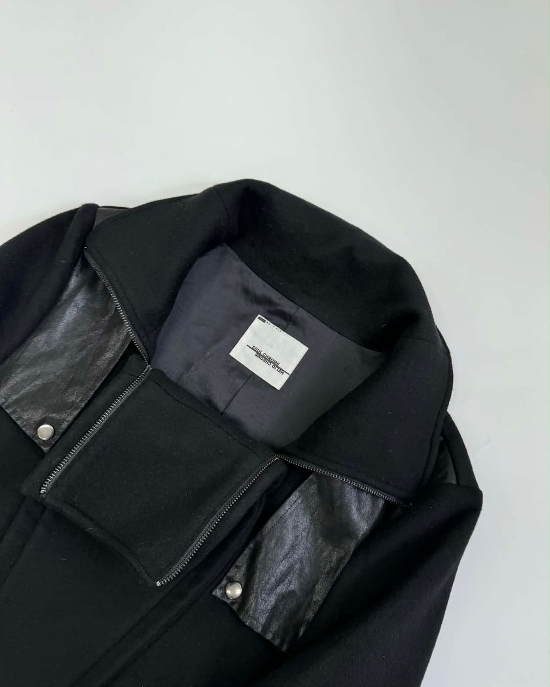 Japanese vintage 가죽 울 트림 믹스 절개 자켓 상품이미지4